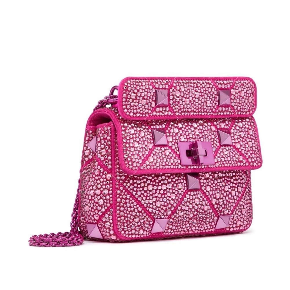 NWT/NWB Valentino Garavani Roman Stud Crystal-Embellished Shoulder Bag - PP Pink